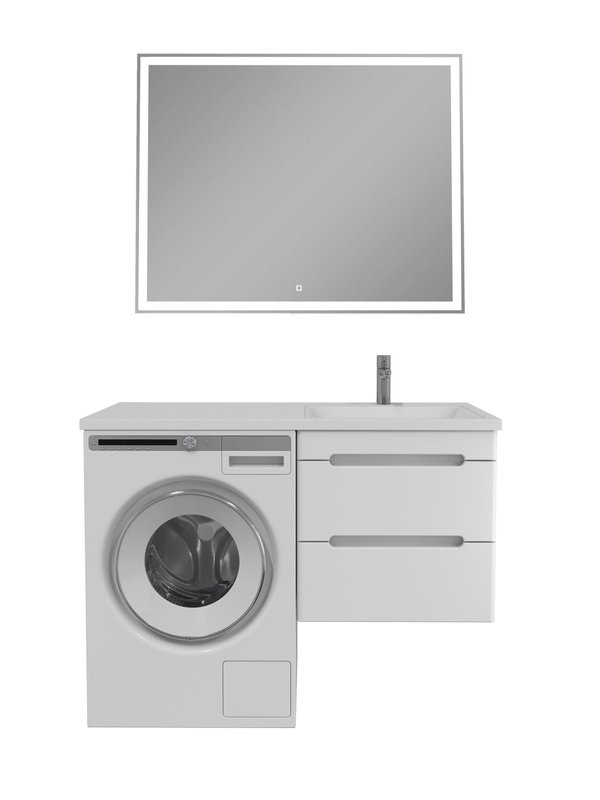 Мебель для ванной комнаты SanStar Толедо 120 R подвесная, под стиральную машину, глянцевая белая, раковина Даллас 120