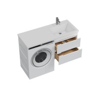 Мебель для ванной комнаты SanStar Толедо 120 R подвесная, под стиральную машину, глянцевая белая, раковина Даллас 120