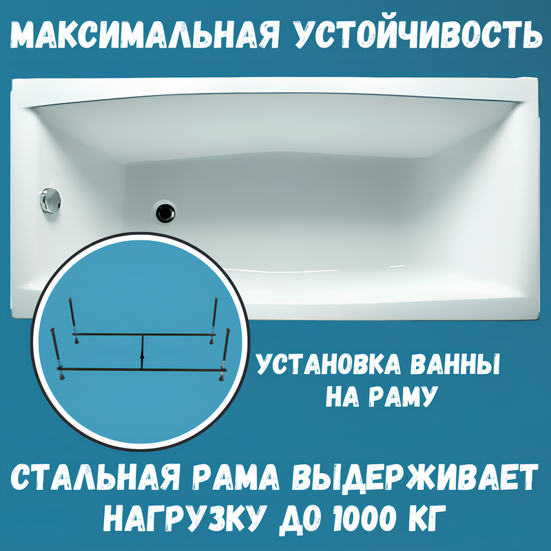Акриловая ванна 1MarKa Viola Стандарт 2 120x70 см, встраиваемая, белая, с каркасом, со сливом-переливом