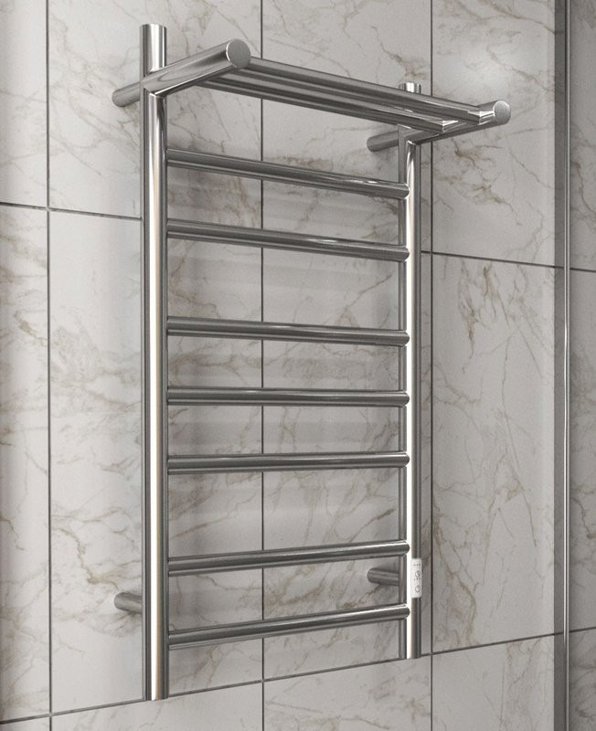 Полотенцесушитель электрический Bauedge Stil Shelf R 40х80, с полкой, нержавеющая сталь полированная