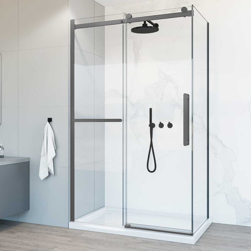 Душевой уголок Vincea Como Soft VSR-1CS1013CLGM 130х100, профиль вороненая сталь, стекло прозрачное