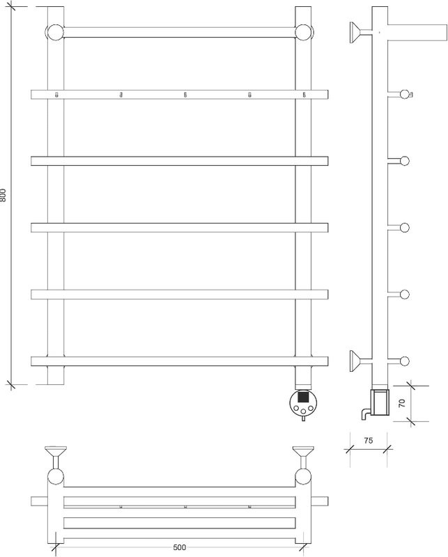 Полотенцесушитель электрический Secado Турин 1 КСП 85x55 см, подключение справа, глянцевый хром, лесенка, с полкой
