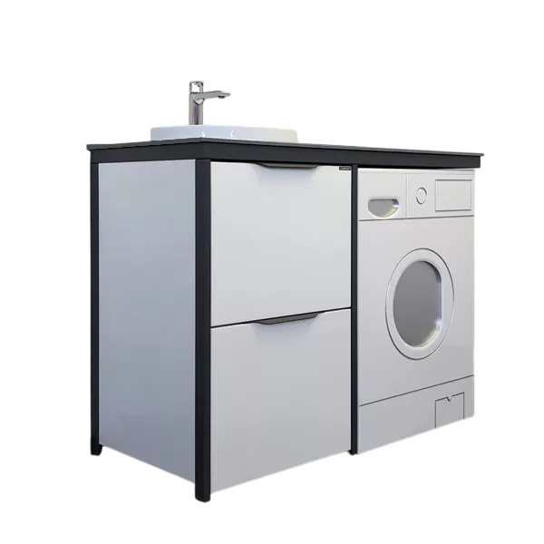 Тумба с раковиной Comforty Лозанна 120 напольная, глянцевая белая, с раковиной Art Inside