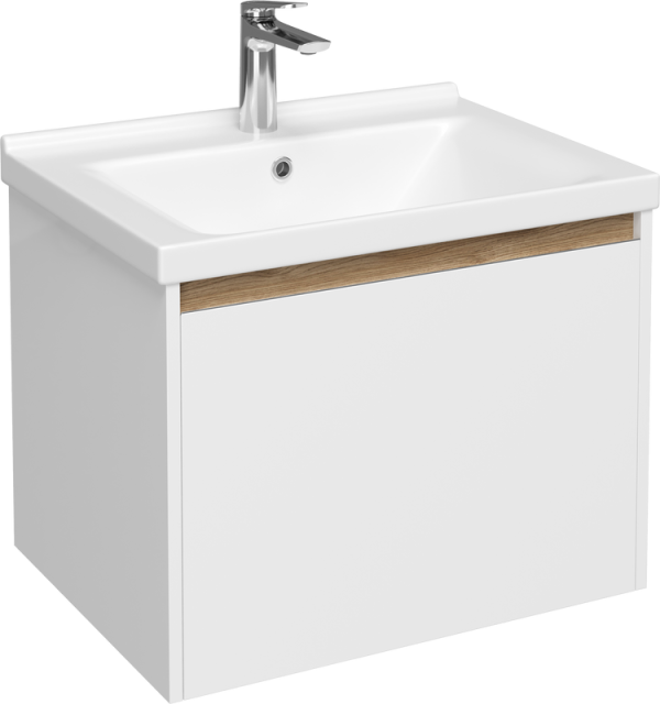 Тумба с раковиной STWORKI Стокгольм 60 со смесителем Вирклунд S05010CR хром