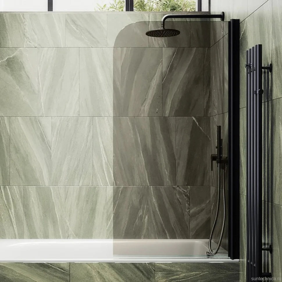 Шторка на ванну Maybahglass MGV-244-6 60 см, профиль матовый черный, стекло бронза