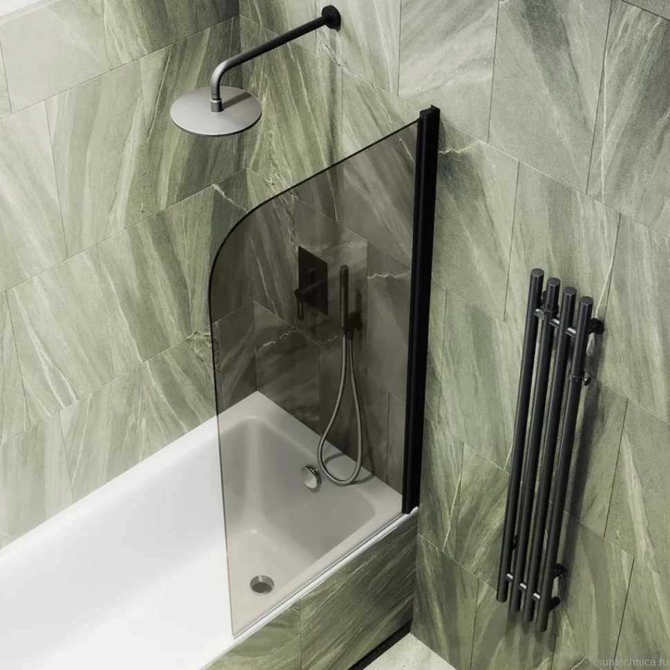 Шторка на ванну Maybahglass MGV-244-6 60 см, профиль матовый черный, стекло бронза