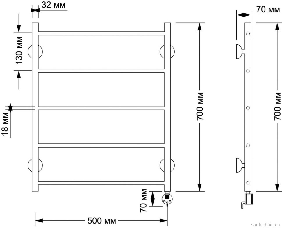 Полотенцесушитель электрический Secado Триада 1 75x55 см, подключение справа, бронза, лесенка, латунь