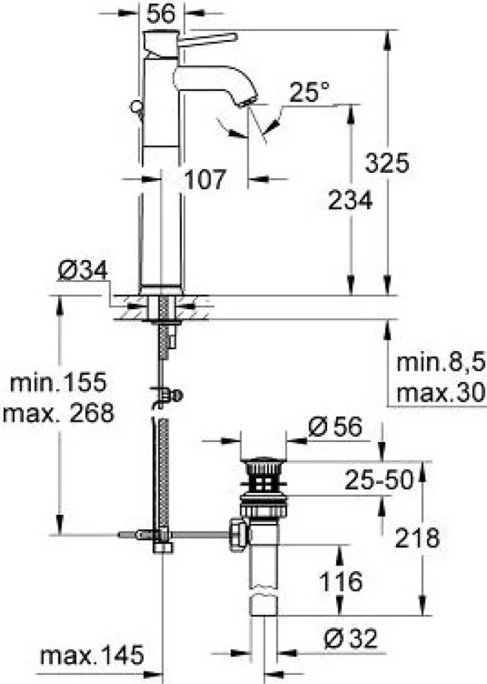 Смеситель для раковины Grohe BauClassic 32868000