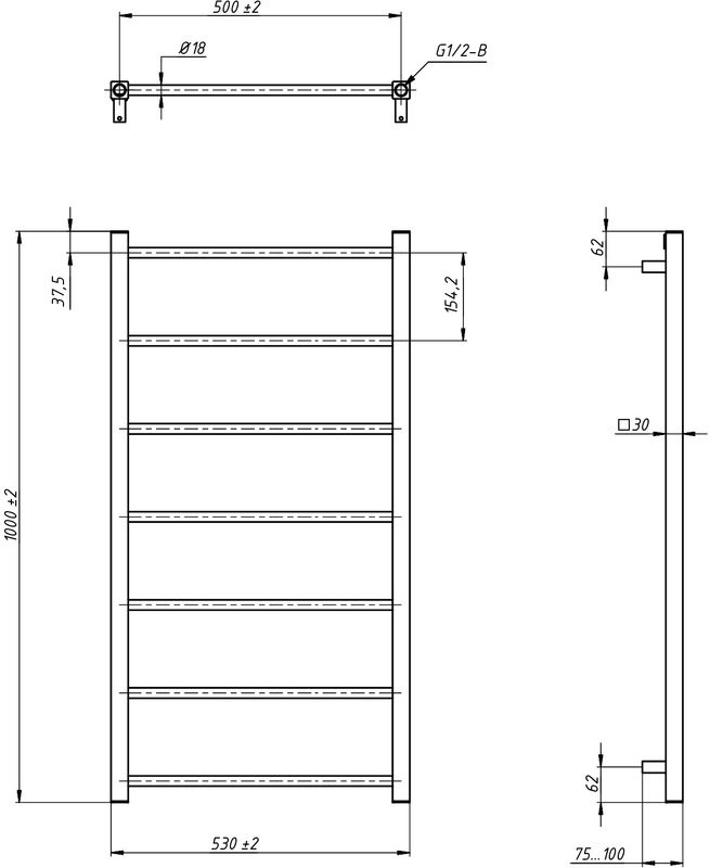 Полотенцесушитель водяной Grota Simple 100x53, RAL9005 черный матовый