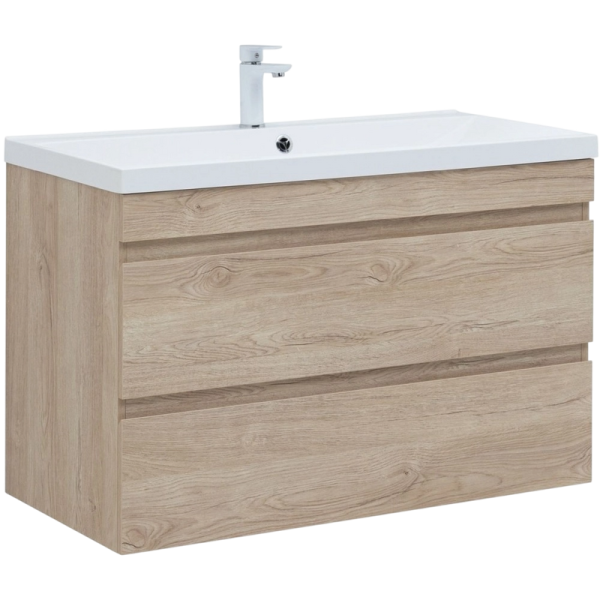 Тумба с раковиной Aquanet Нота new 100 подвесная, дуб светлый