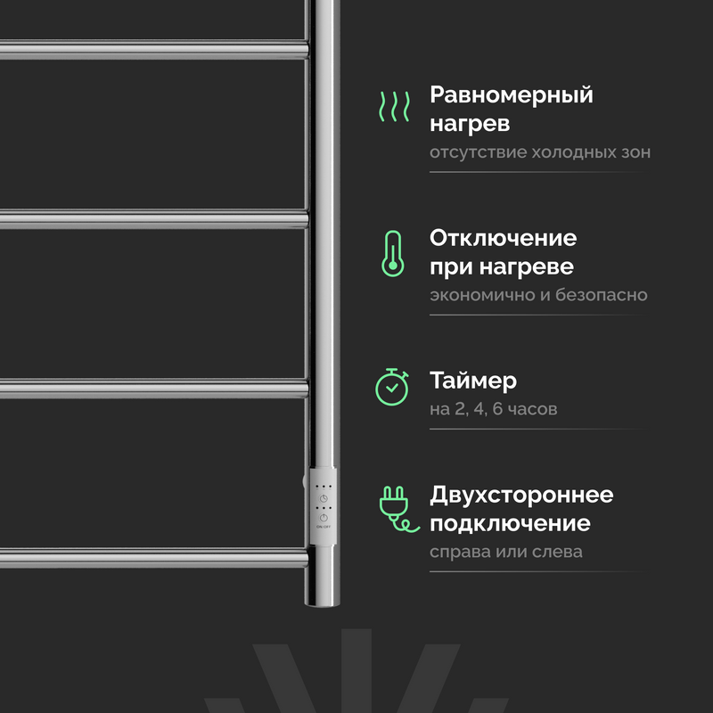 Полотенцесушитель электрический EWRIKA Сафо PN 100x50, хром