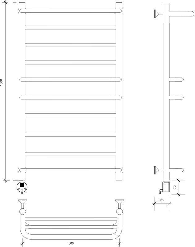 Полотенцесушитель электрический Secado Верона 2 105x55 см, подключение слева, глянцевый хром, лесенка, с полкой