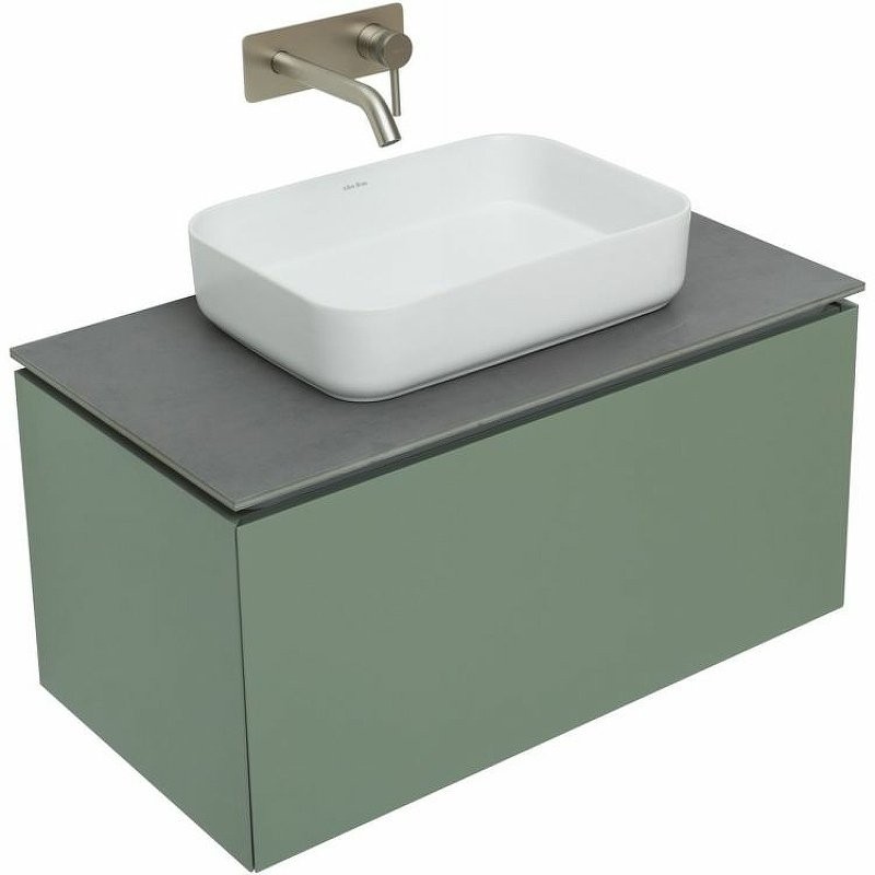 Тумба под раковину со столешницей Allen Brau Infinity 85 1+1, подвесная, олива матовый, столешница графит