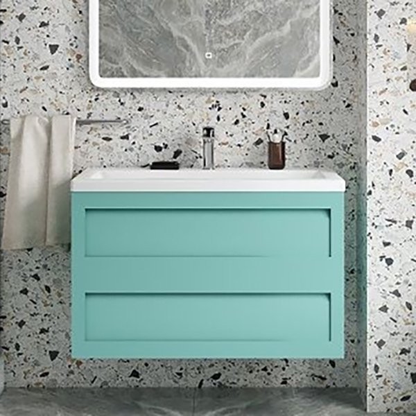 Тумба с раковиной Art&Max Platino 100 подвесная, светло-зеленая матовая, под раковину AM-LAV 100