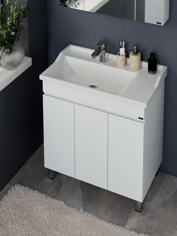 Тумба с раковиной СаНта Марс 80 напольная, с дверками, глянцевая белая