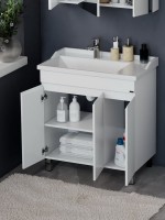 Тумба с раковиной СаНта Марс 80 напольная, с дверками, глянцевая белая