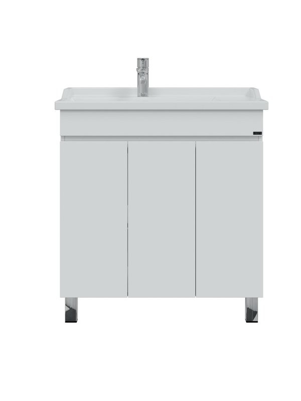 Тумба с раковиной СаНта Марс 80 напольная, с дверками, глянцевая белая