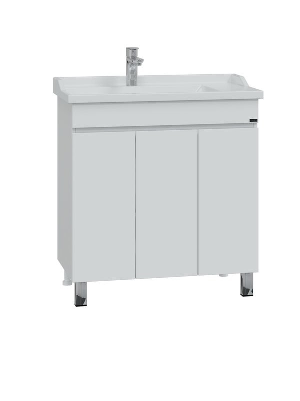 Тумба с раковиной СаНта Марс 80 напольная, с дверками, глянцевая белая