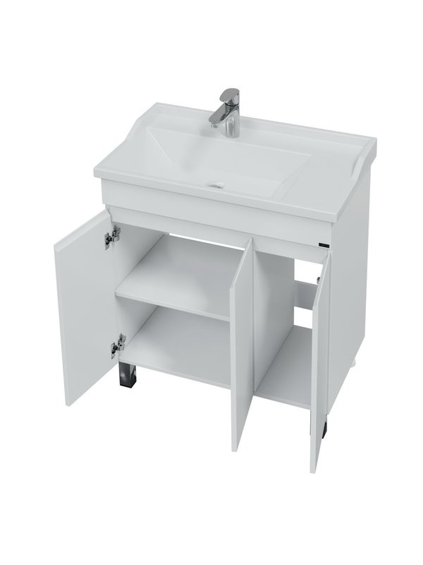 Тумба с раковиной СаНта Марс 80 напольная, с дверками, глянцевая белая