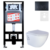 Комплект 3 в 1 Унитаз подвесной Esbano ESWBTERUWN + Инсталляция Fram + Кнопка ESINKRG11MB цвет матовый черный