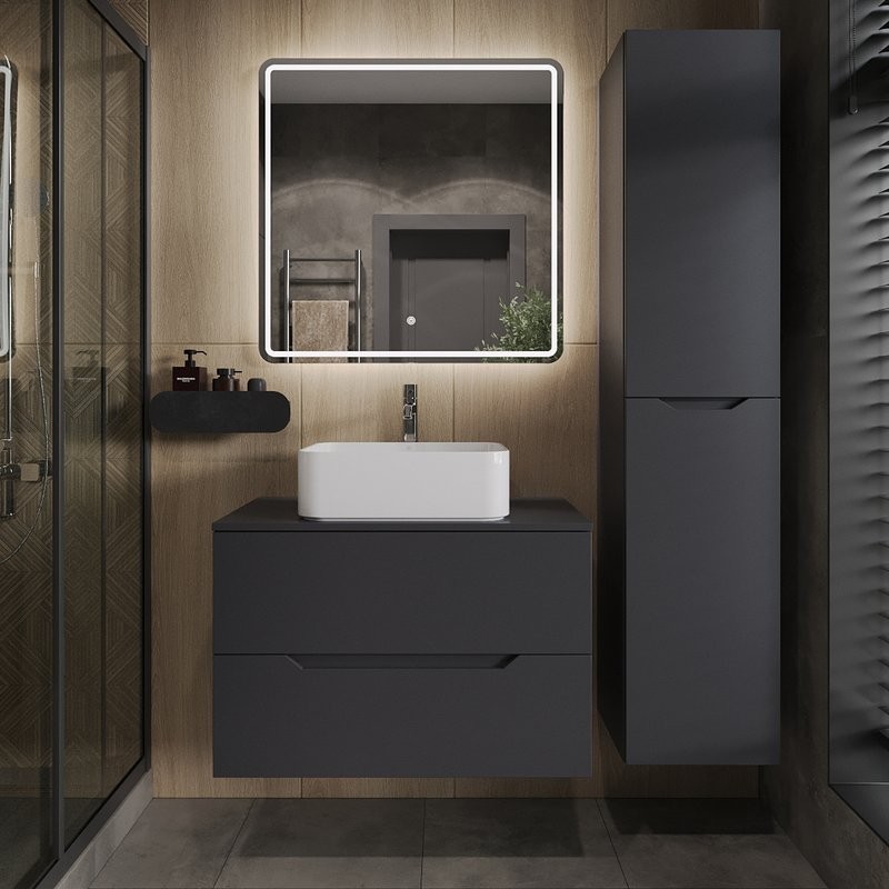 Мебель для ванной комнаты Orange Line 80 подвесная, 2 ящика, матовый графит с раковиной B02-460W