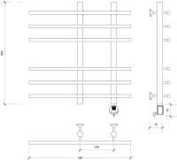 Полотенцесушитель электрический Secado Турин 3 60x55 см, подключение справа, матовый черный, лесенка