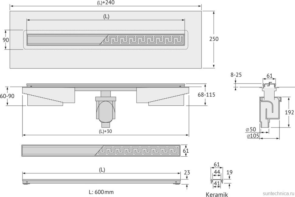 Душевой трап (лоток) Berges B1 Keramik 090017 60 см