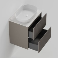 Тумба под раковину со столешницей La Fenice Terra Twin 60 подвесная, cappuccino, бежевая матовая, столешница белый мрамор