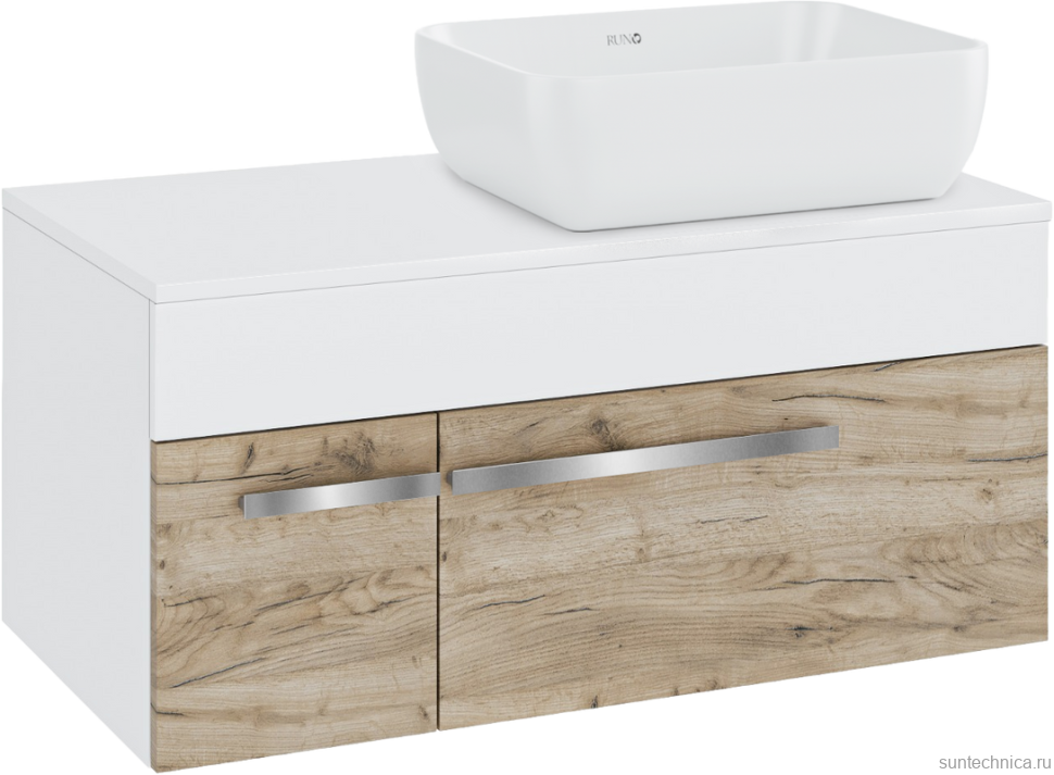 Тумба с раковиной Runo Вудлайн 85 подвесная, крафтовый дуб, раковина Cuatro 50
