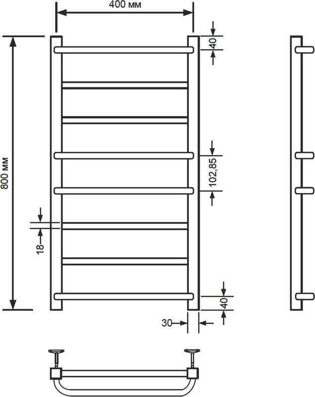 Полотенцесушитель водяной Comfysan Puro-K W-8 80х40 80x45 см, черный матовый, лесенка