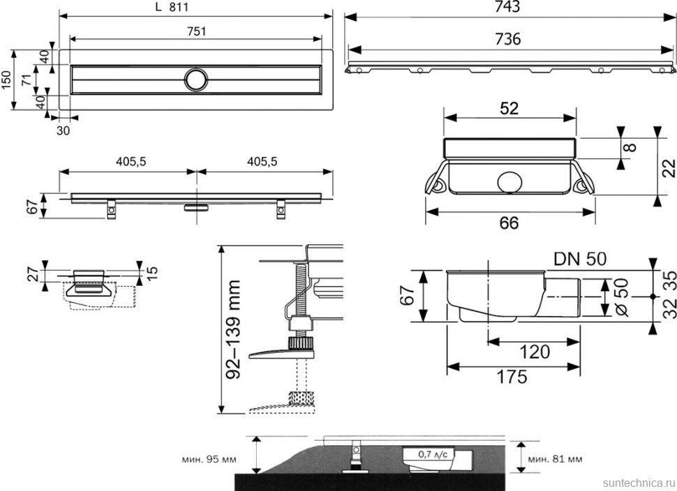 Душевой трап (лоток) TECE Drainline TECEdrainline 80 см стекло зеленое