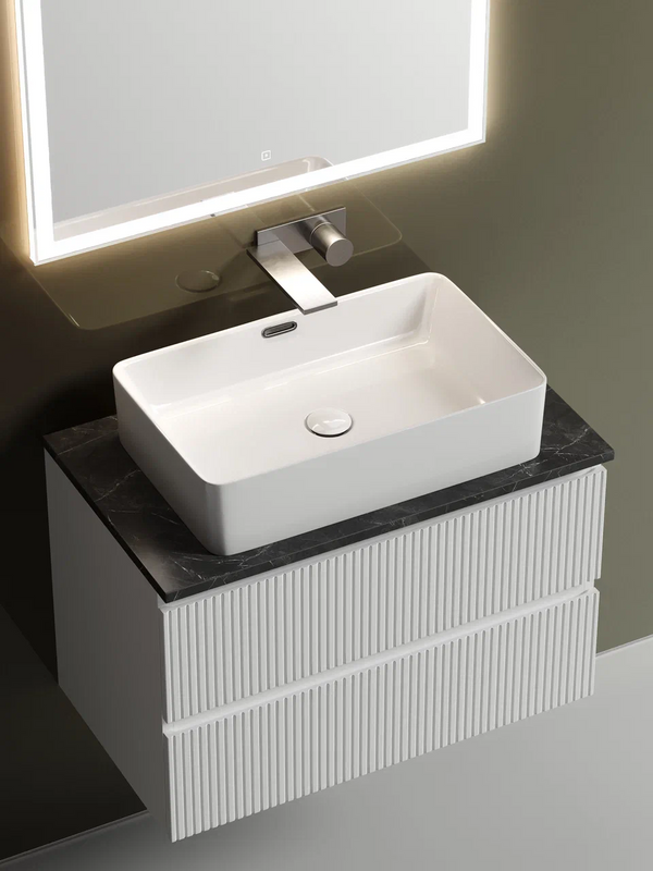 Тумба с раковиной Sancos Snob T 80 см, bianco, столешница черный мрамор, раковина CN5025