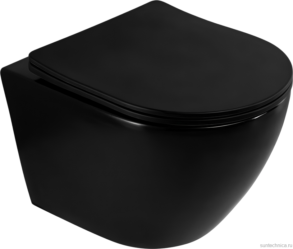 Унитаз подвесной Art&Max Ovale AM011CHR-MB/SC безободковый, с микролифтом, черный