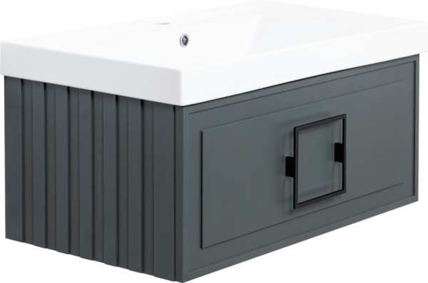 Тумба с раковиной La Fenice Cubo 80 серая, ручка черная