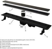 Душевой трап (лоток) RGW Drain Leo-31 черный, 40 см