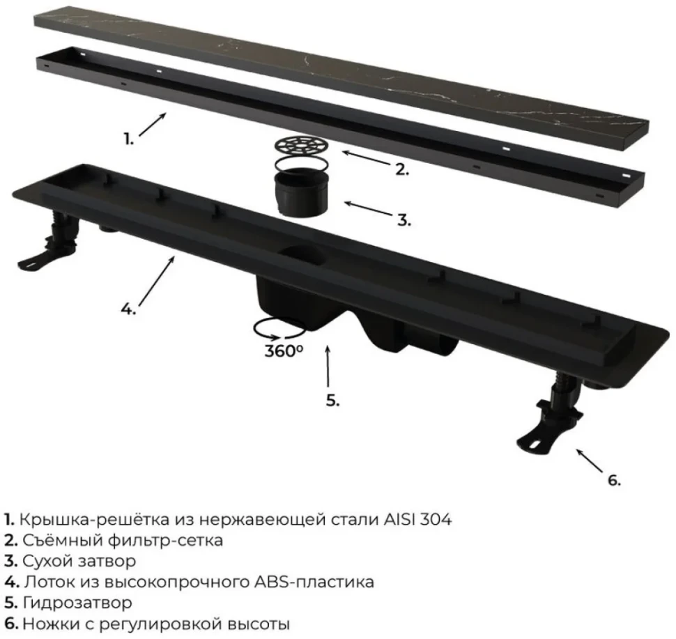 Душевой трап (лоток) RGW Drain Leo-31 черный, 40 см
