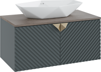 Мебель для ванной комнаты Runo Андорра 85 графит, дуб коньячный, раковина Poligono 65