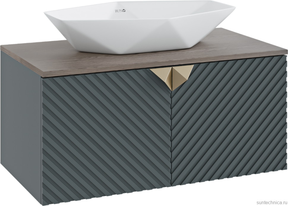 Мебель для ванной комнаты Runo Андорра 85 графит, дуб коньячный, раковина Poligono 65