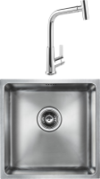 Комплект Мойка Paulmark Lassan 304444-BS брашированная нержавеющая сталь + Смеситель MEGA Life MG-TK09 хром