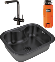 Комплект Мойка Zorg Inox PVD SZR 5848 GRAFIT графит + Смеситель Inox SZR-7039 GRAFIT графит + Измельчитель Omoikiri Nagare slim 1250