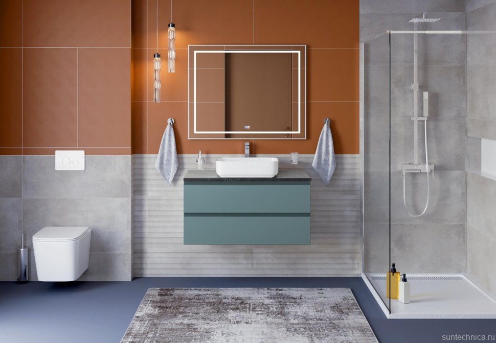 Тумба под раковину со столешницей BelBagno Kraft 100 подвесная, матовая голубая, столешница kep-100-mno