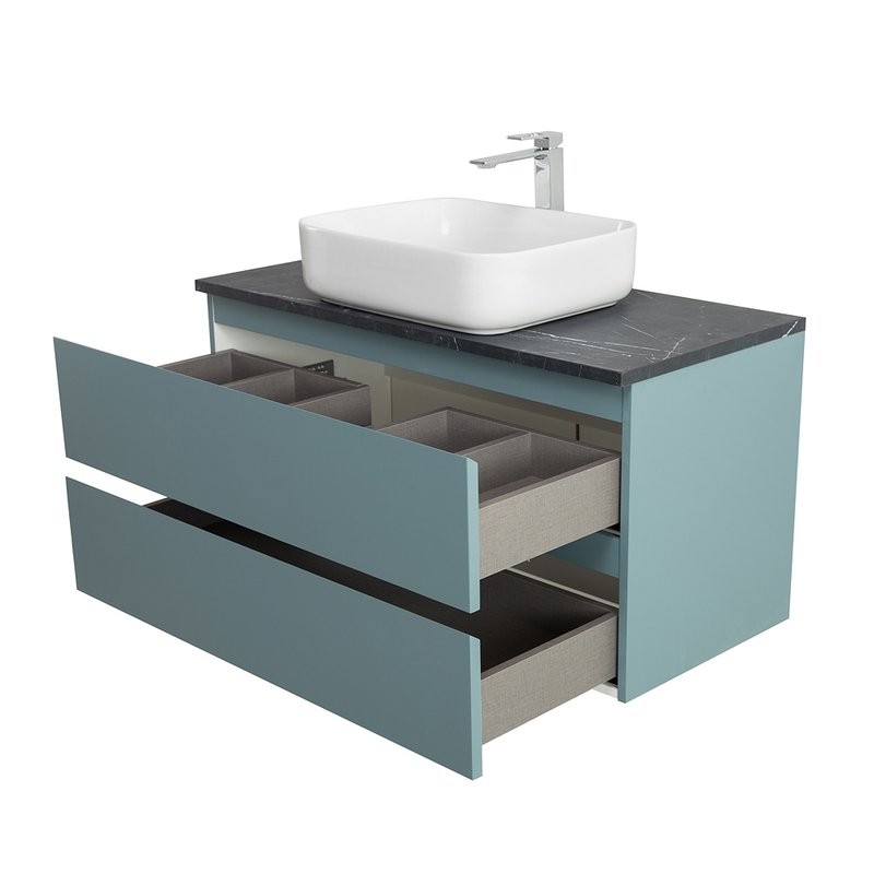 Тумба под раковину со столешницей BelBagno Kraft 100 подвесная, матовая голубая, столешница kep-100-mno