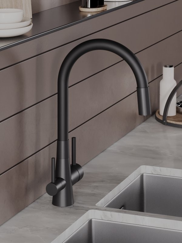 Смеситель для кухни Agger Elegant A3230344 с гибким изливом, черный матовый