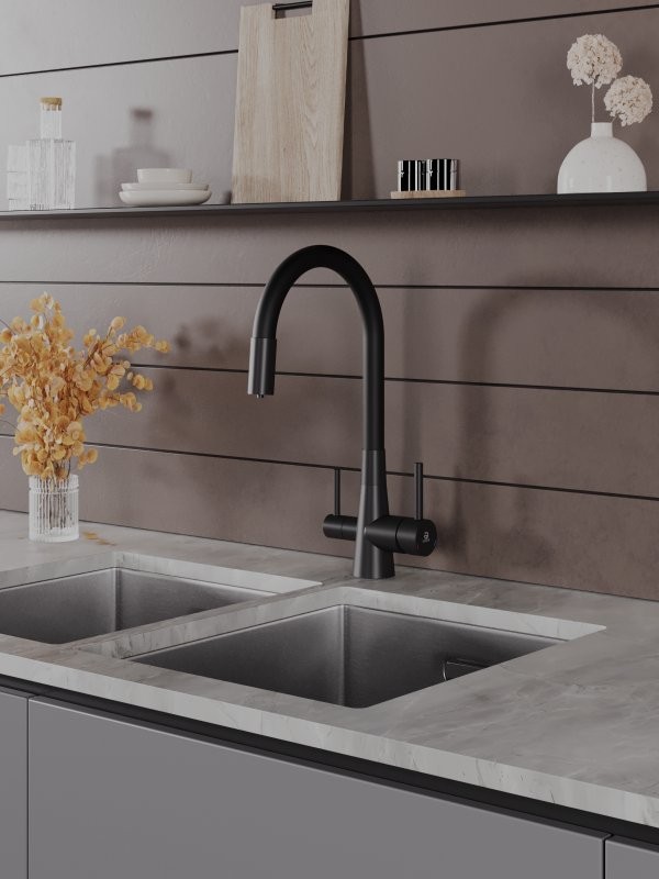 Смеситель для кухни Agger Elegant A3230344 с гибким изливом, черный матовый