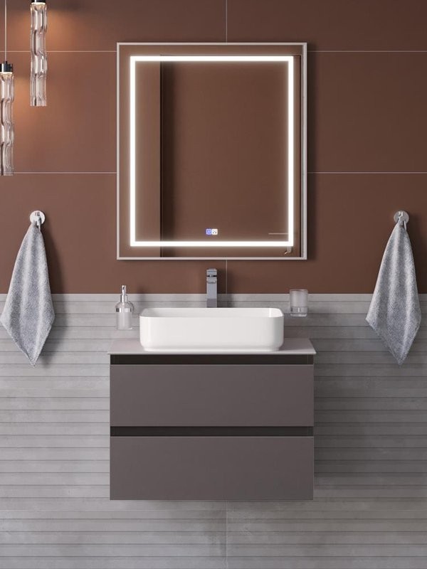 Мебель для ванной комнаты BelBagno Kraft 60 подвесная, матовая темно-серая, столешница kep-60-bo, раковина BB1304