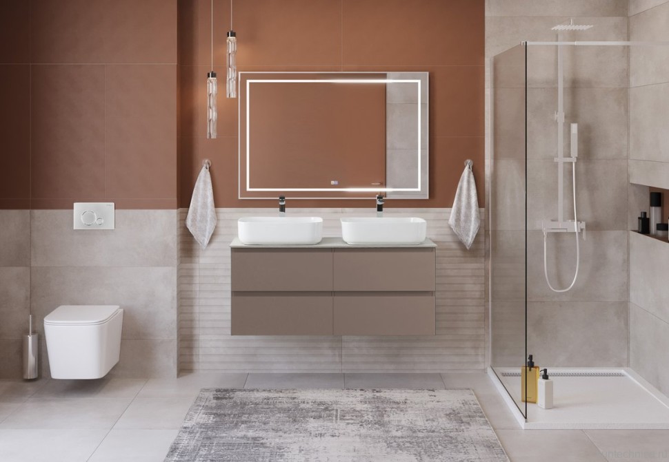 Тумба под раковину со столешницей BelBagno Kraft 120 подвесная, матовая бежевая, столешница kep-120-2-cem, для двоих