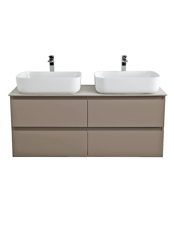 Тумба под раковину со столешницей BelBagno Kraft 120 подвесная, матовая бежевая, столешница kep-120-2-cem, для двоих