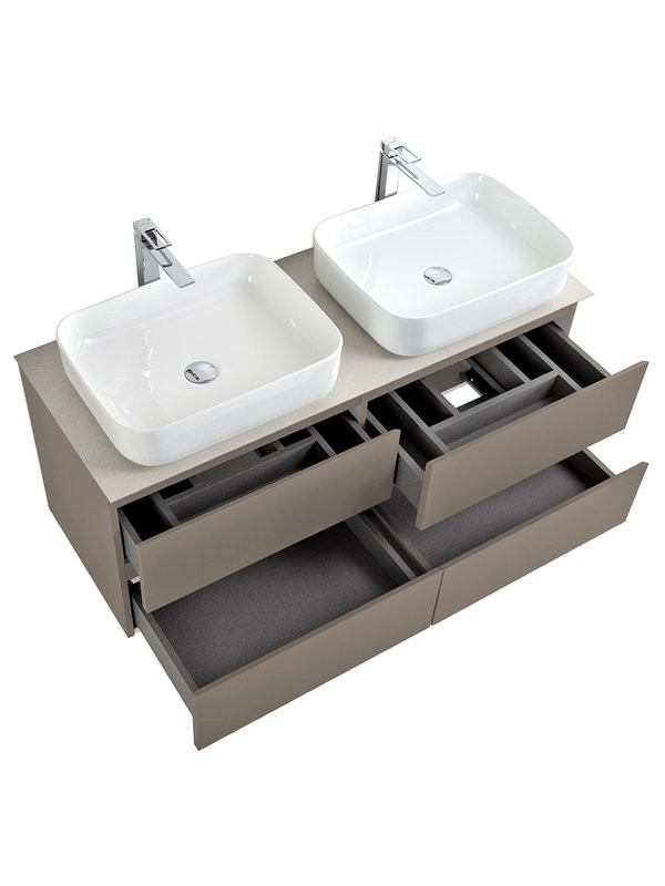 Тумба под раковину со столешницей BelBagno Kraft 120 подвесная, матовая бежевая, столешница kep-120-2-cem, для двоих