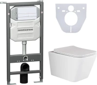 Комплект Унитаз подвесной Ceramicanova Metric CN3007 безободковый, с микролифтом + Инсталляция Envision CN1002W + Кнопка Flat, белая