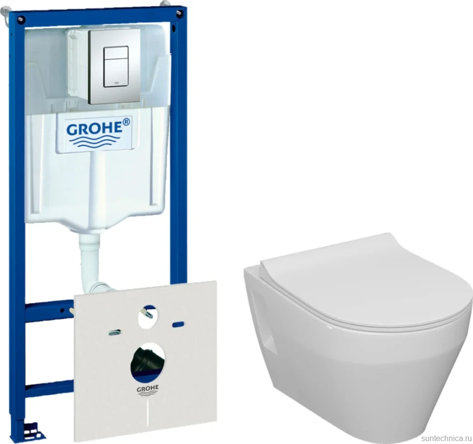 Комплект Унитаз подвесной Керамин Бари Slim МЛ CDB00022778 с микролифтом + Звукоизоляция Grohe + Инсталляция Rapid SL 38772001 3 в 1 с кнопкой смыва